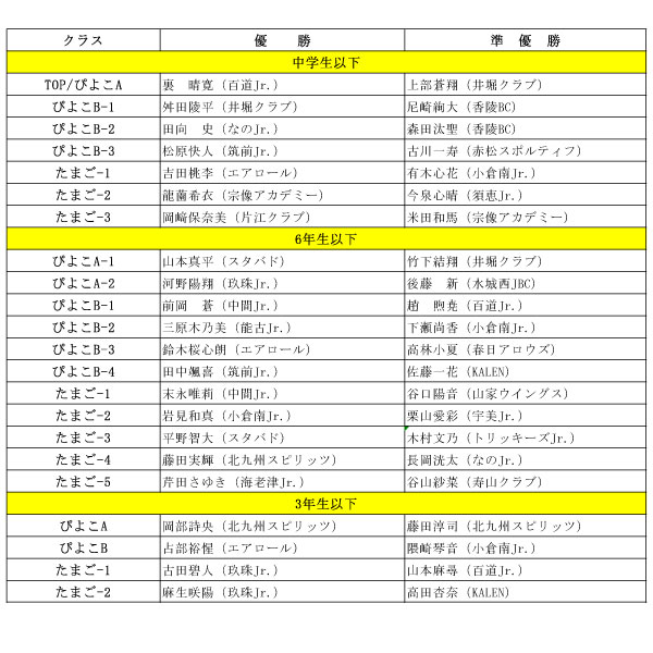 優勝、準優勝一覧
